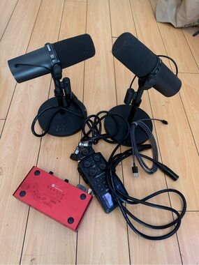 Shure Black Broadcast Microphone Duo with Red USB Audio Interface